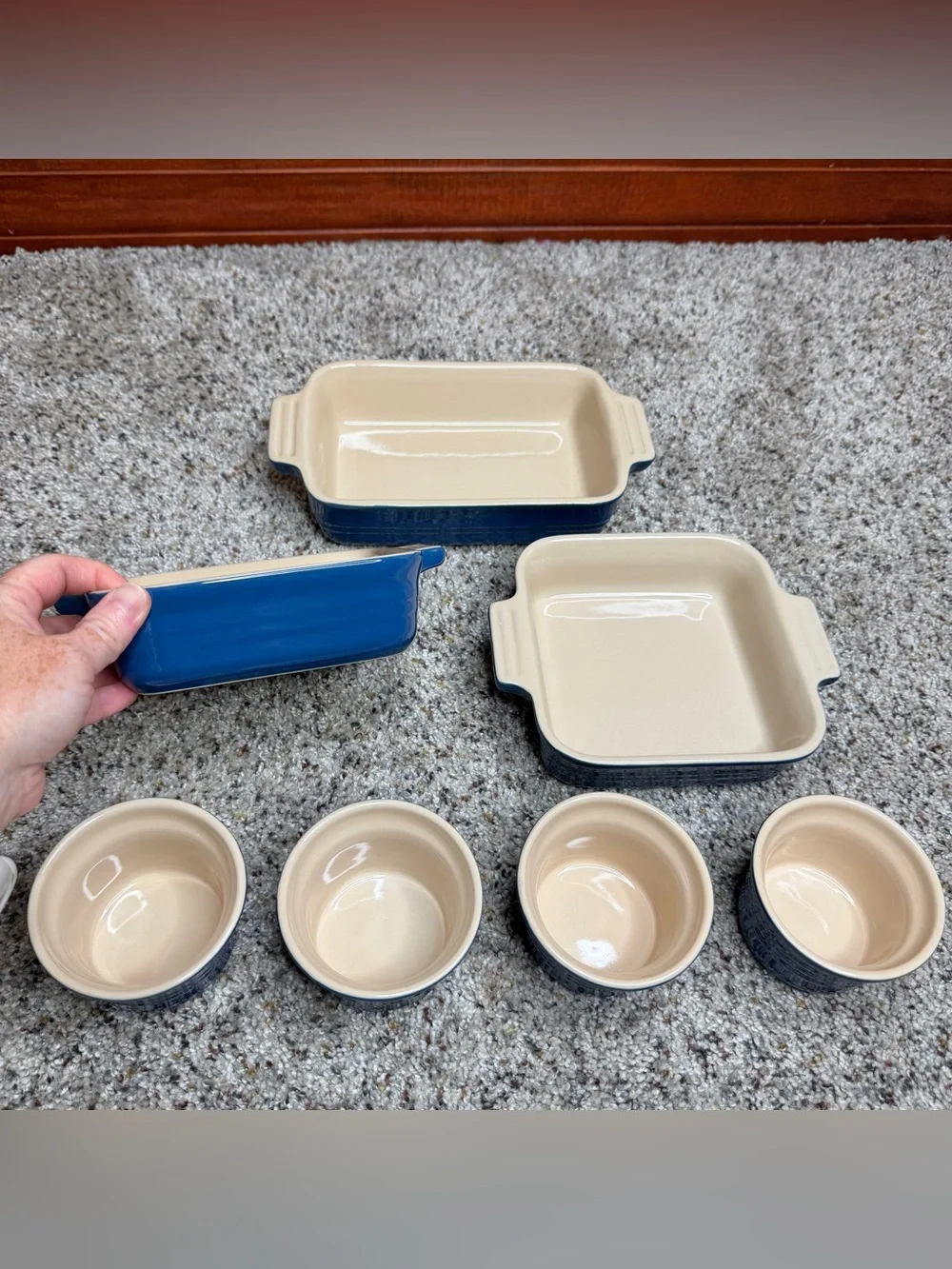 Le Creuset Stoneware Baking Dish Set Cobalt Blue Square Rectangle Round Ramekin